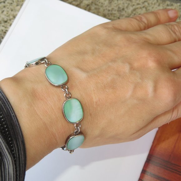 Sterling Silver Mother Of Pearl "Mediterranean Sea" Bracelet - Picture 14 of 16